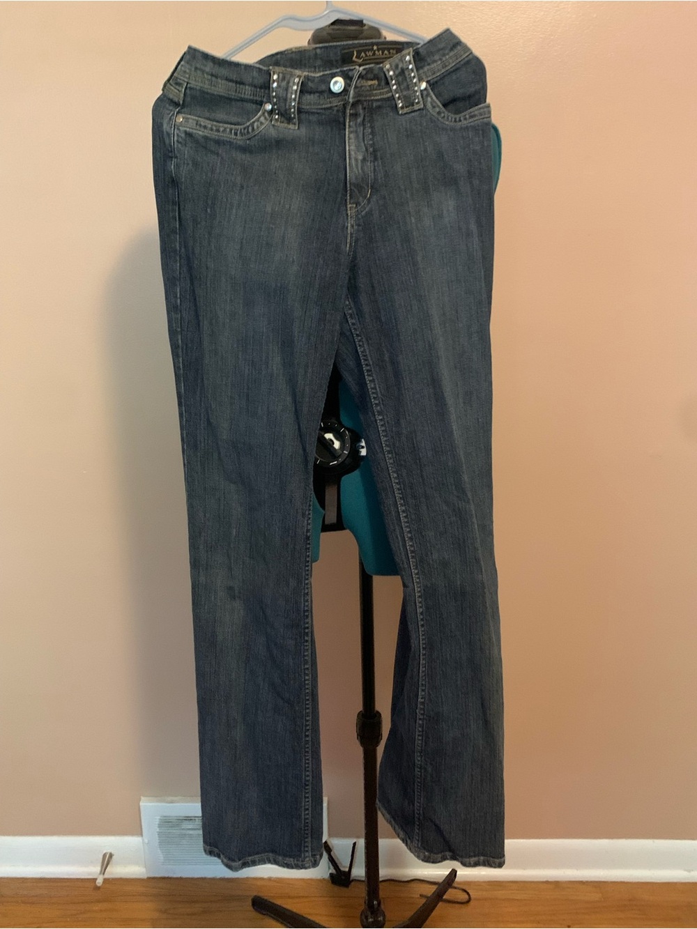 SO Stretch Juniors/Womens Bootcut Medium Wash Studded Blue Jeans